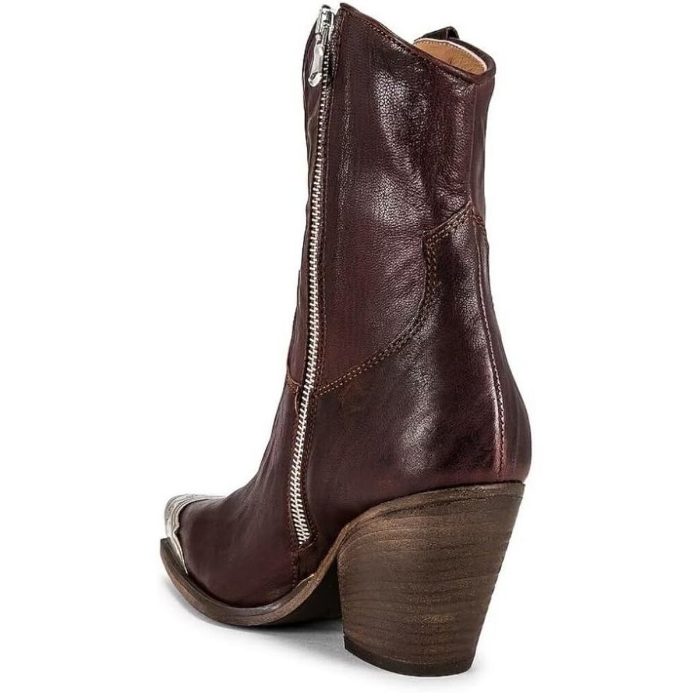 Women's Brown Western Cowgirl Ankle Boots Stacked Block Heel Steel Toe Heeled - Picture 6 of 7